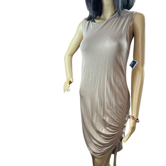 (5 for $25) Antistar Ruched Side Sleeveless Dress in Khaki -NWT - Picture 5 of 7